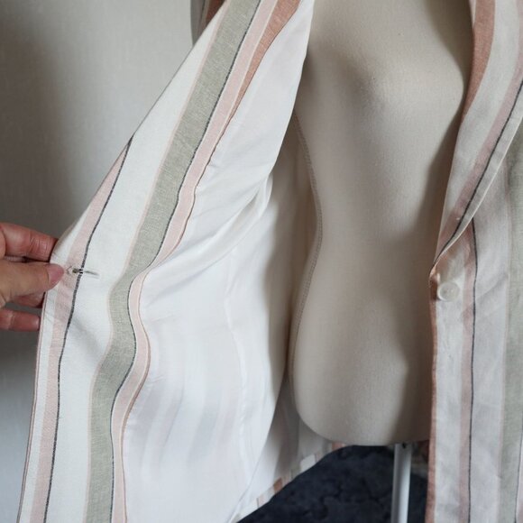 Rachel Zoe Pastel Striped Linen Oversized Padded Shoulder Blazer Jacket Size M - Picture 9 of 11